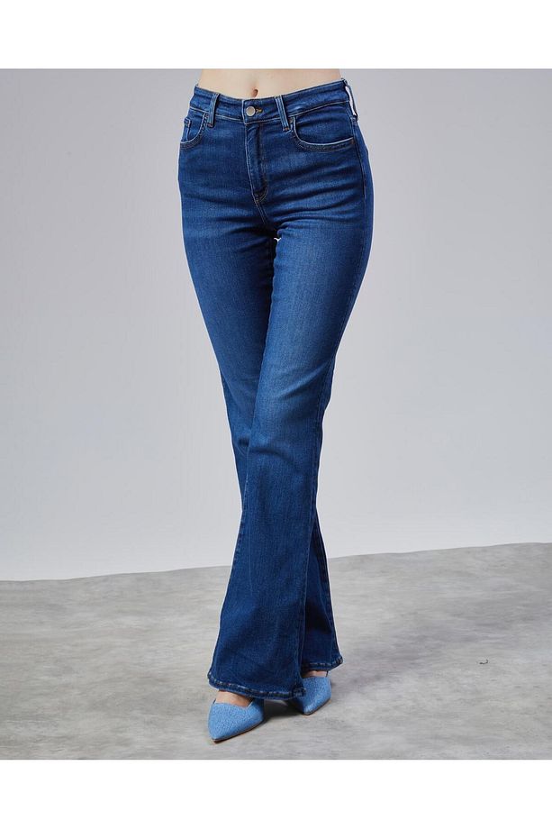 Ispanyol Yüksek Bel Solmaz Mavi Kar Yıkama Kot Pantolon Toparlayıcı Jean - 2