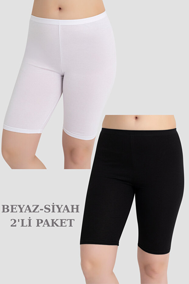 Women's Cotton over Knee Short Tights 2 Pack White - Black