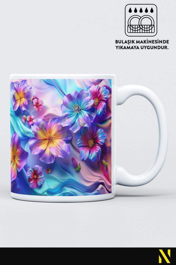 كوب ملون بنقشة الزهور – كوب سعة 330 مل |   تصميم أنيق ومتين - 1