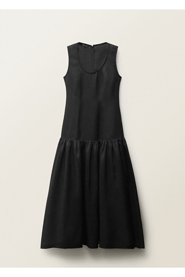 Keten karışımlı volanlı elbise - 3