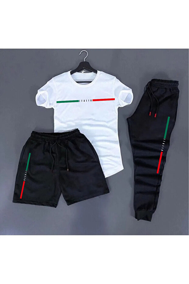 Men's Oversize Tracksuit Set - Shorts 3 Pieces Italy Printed