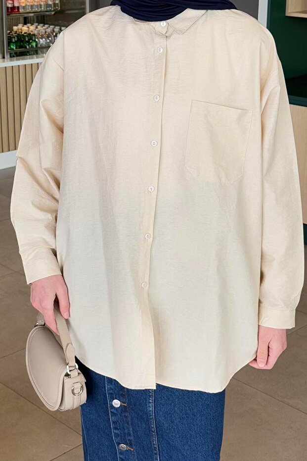 Lena Oversize Gömlek Bej - 3