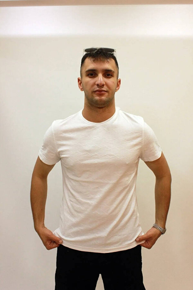 Polo Neck Slim Fit Textured T-Shirt