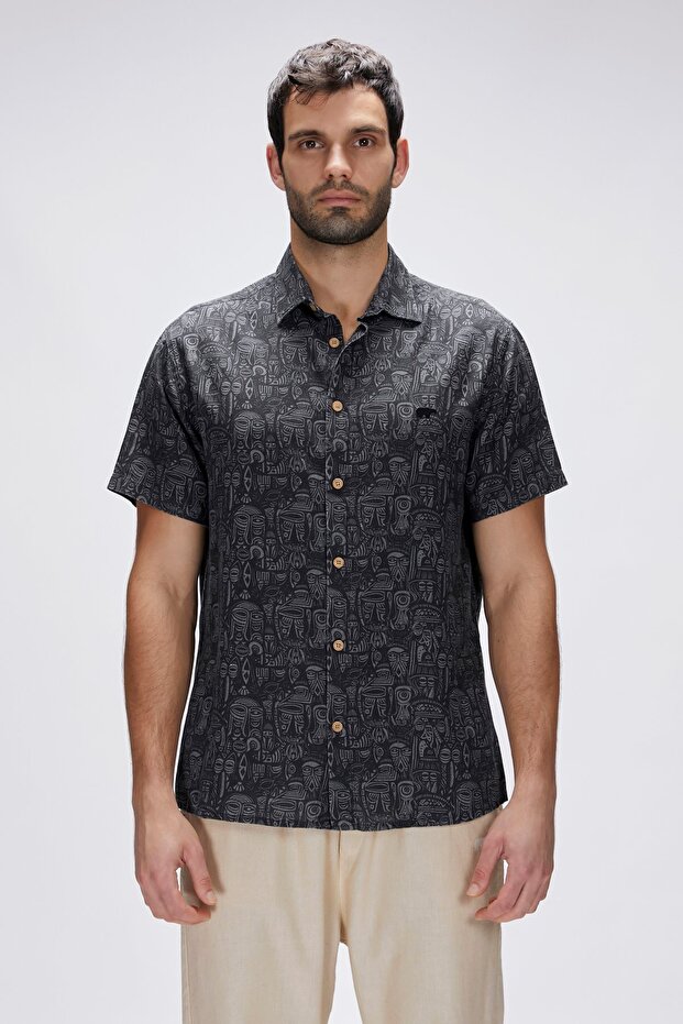 Merle black short sleeve Printed men's shirt