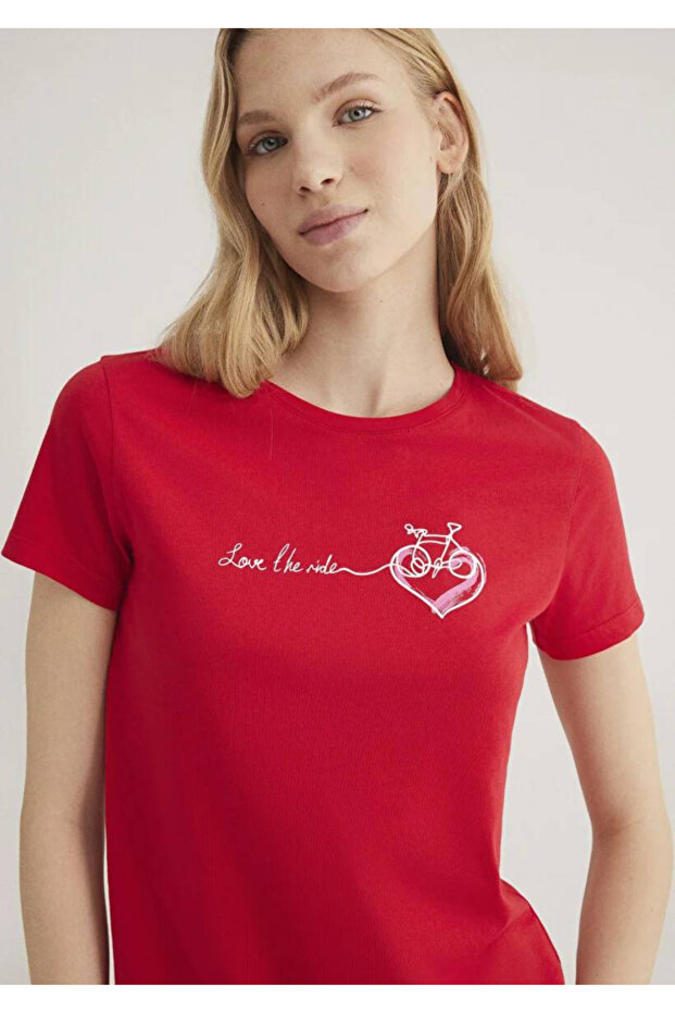 Bicycle Printed Red T-Shirt Semi Slim Fit / Semi Slim Fit 1612961-82054
