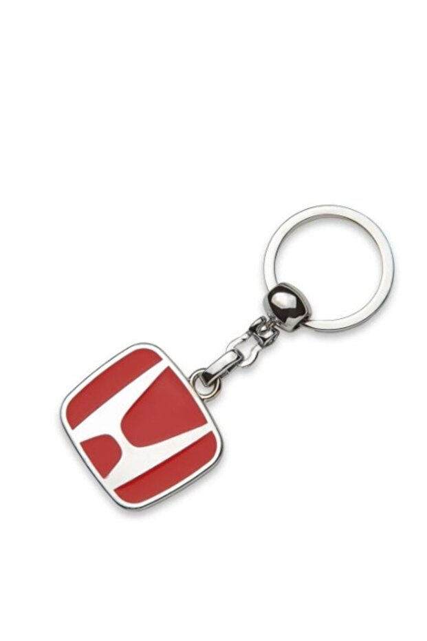 Honda Logo Metal Car Keychain with Chrome Trim Red