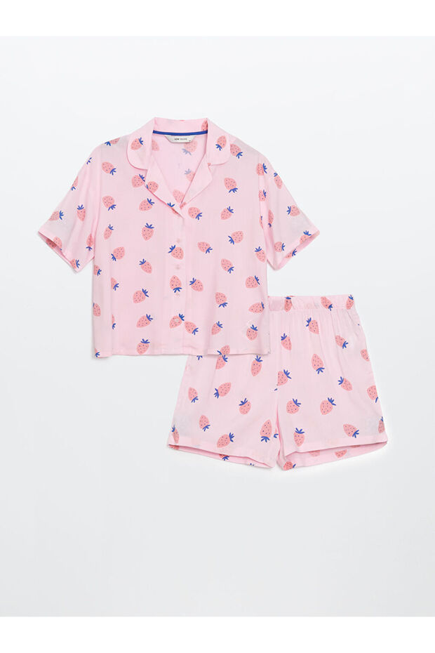 Gömlek Yaka Desenli Kadın Şortlu Pijama Takımı - 5