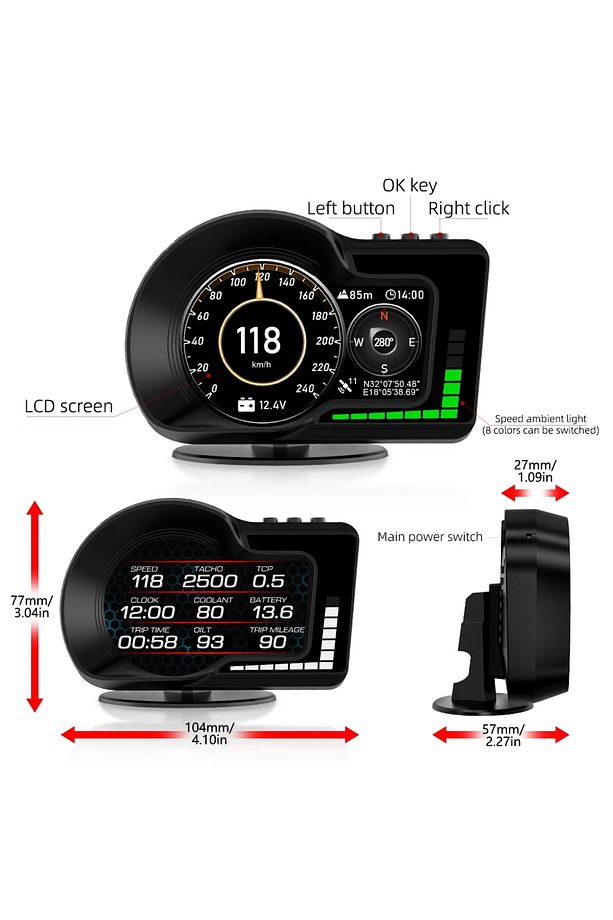 F15 HUD OBD Gelişmiş Fonksiyonlu Araç Veri Ekranı Head Up Display - 3