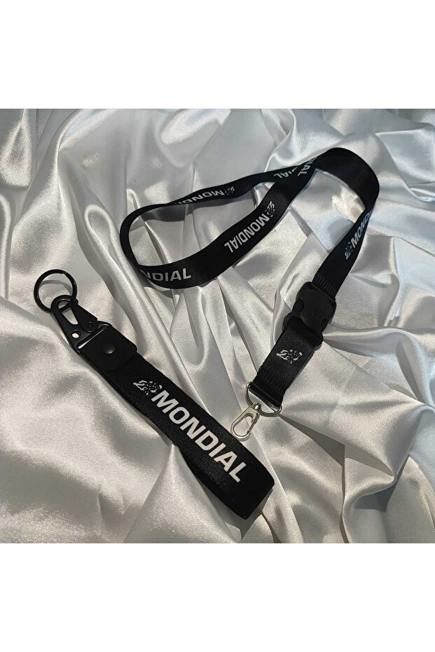 Mondial Black Key Ring and Neck Hanging Rope Set Quality Auto - Moto Accessory