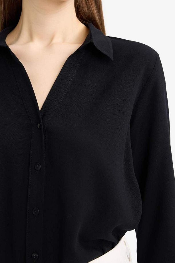 Regular Fit Basic Düz Uzun Kollu Siyah Gömlek K4655az25sp - 5