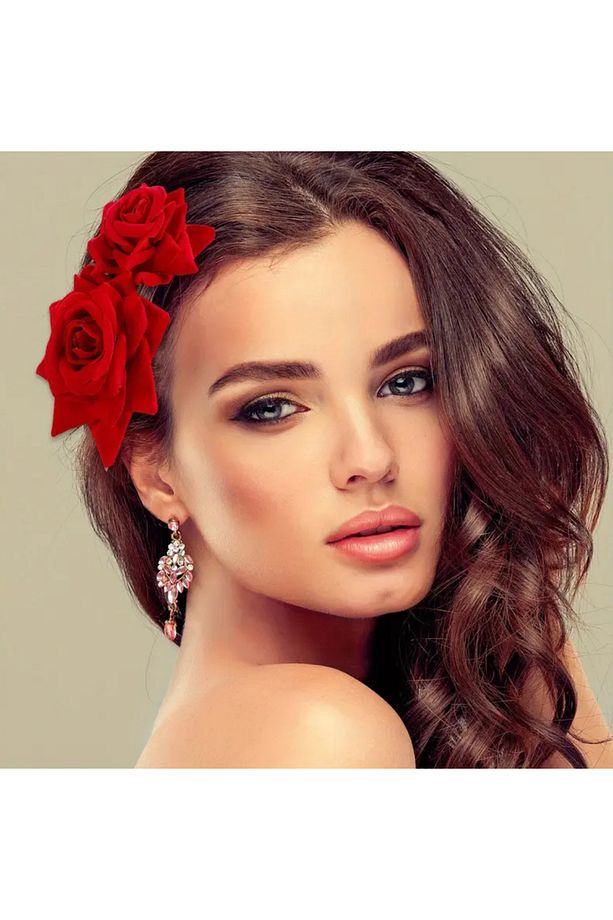 2 adet Kadın Gül Çiçeği Saç Tokası Gül Yan Taraklar Flamenco Çiçekleri - 3