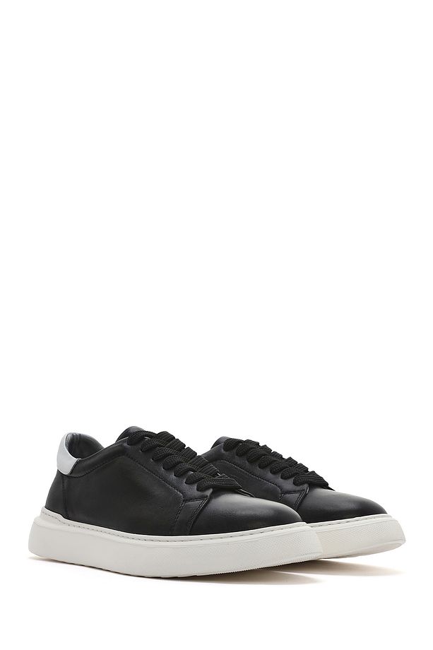 Erkek Siyah Bağcıklı Kalın Tabanlı Deri Sneaker 25SFD700018 - 3