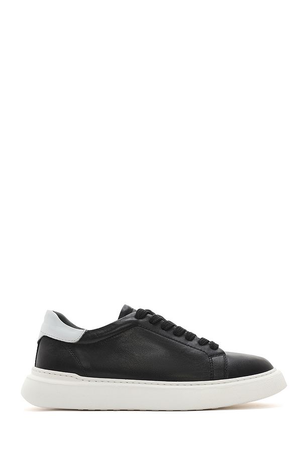 Erkek Siyah Bağcıklı Kalın Tabanlı Deri Sneaker 25SFD700018 - 1