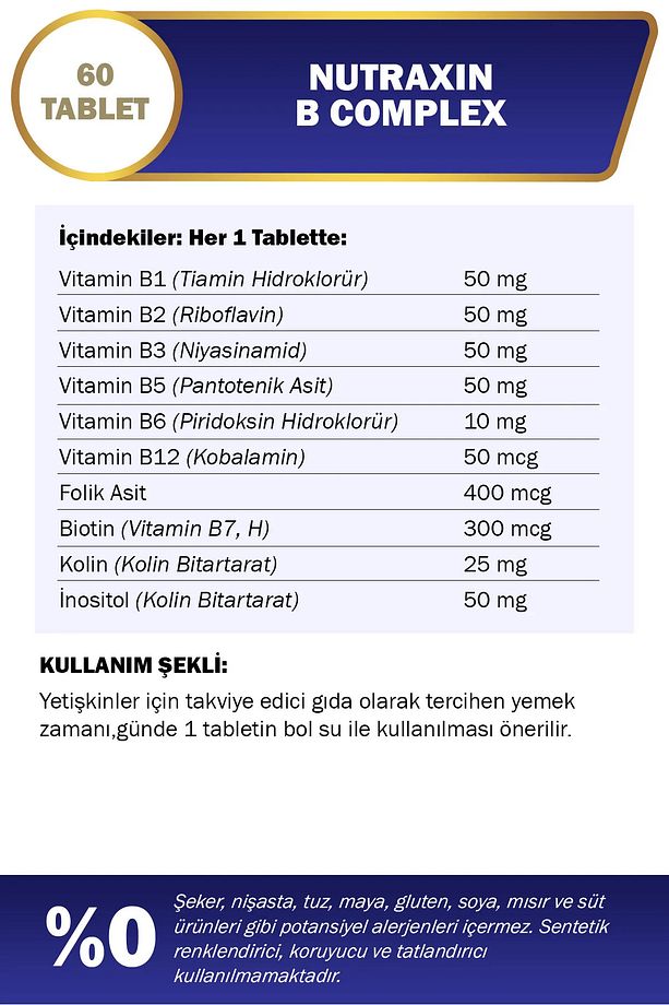 B Complex Vitamin 60 Tablet B1, B2, B3, B5, B6, B12 - 8