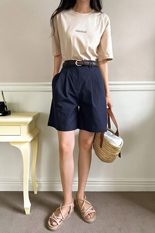 Női bézs klasszikus elöl nyomott oversize póló - 2