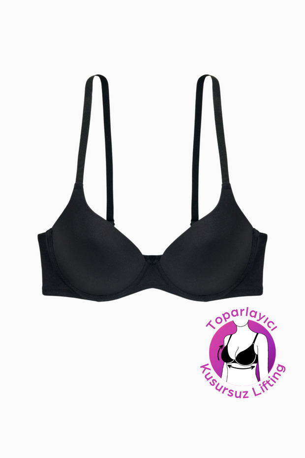 Women's Padded Push up Supported Micro Fabric Underwire Daily Bra - Black - 2529