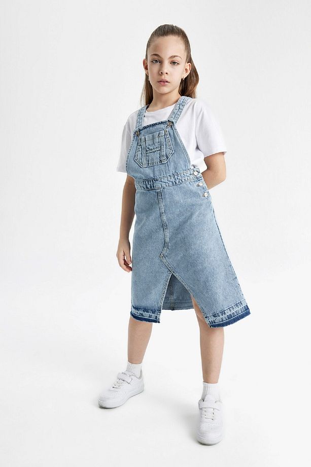 Kız Çocuk Yırtmaçlı Salopet Jean Elbise C0519a824sp - 5