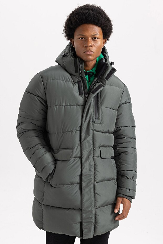 Water Repellent Long Inflatable Coat Parka Hooded Zippered with Pockets A2132Ax23Wn