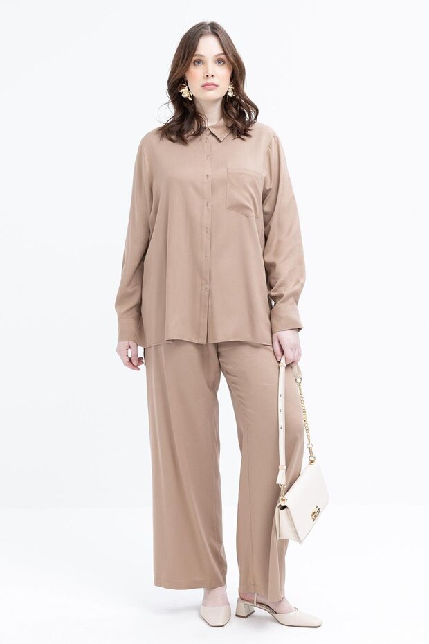 Mink-Pocket Detailed Large Size Trousers Suit