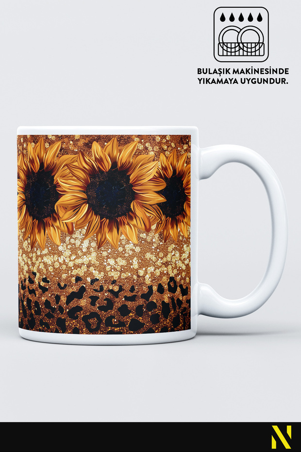 Sunflower Leopard Patterned Colorful Mug – 330 ml Mug |   Stylish and Durable Design - 1