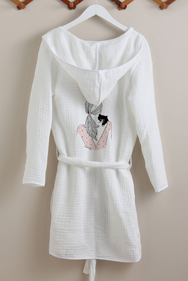 4 Layer Muslin Bathrobe - Young Series - Girl with Heart Glasses and Hat