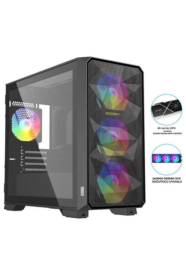 Diamond 4x Argb Fan Usb 3.0 600w 80 Plus Mesh Tempered Glass Matx Oyuncu Bilgisayar Kasası - 1