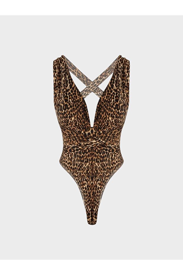 Iconic Leopard Pattern Deep Low-Cut Bodysuit - 4
