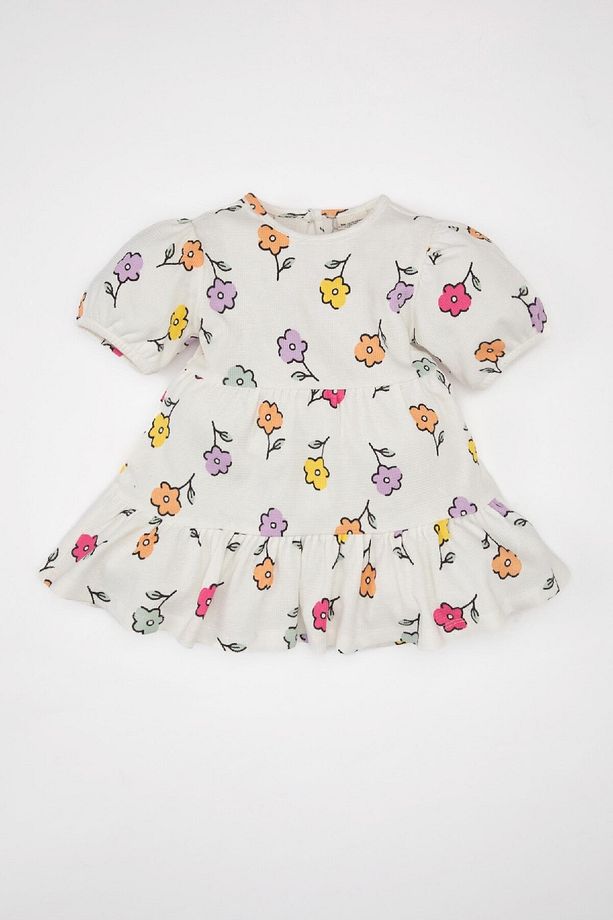 Kız Bebek Çiçekli Kısa Kollu Waffle Elbise C4492A524SM - 4