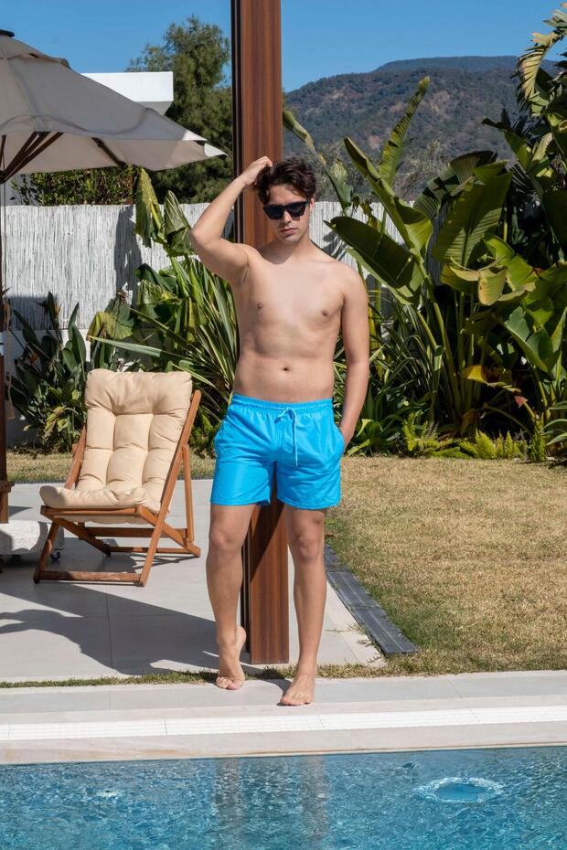 Blue Men's Swim Shorts with Quick Dry Pockets