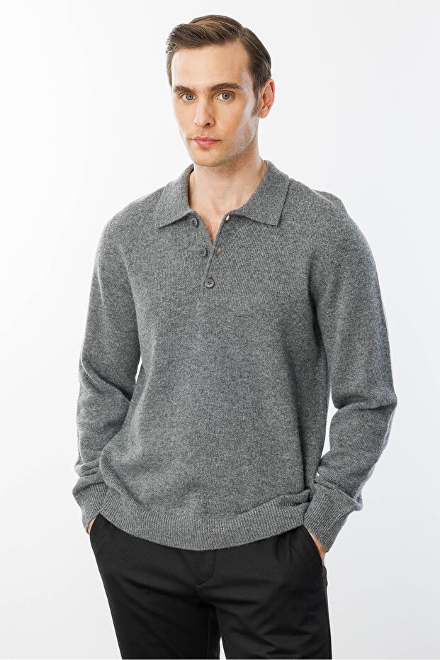 Men's Polo Neck Basic Wool Sweater - 1