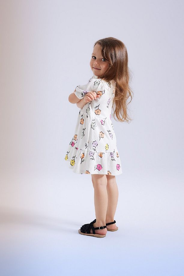Kız Bebek Çiçekli Kısa Kollu Waffle Elbise C4492A524SM - 3