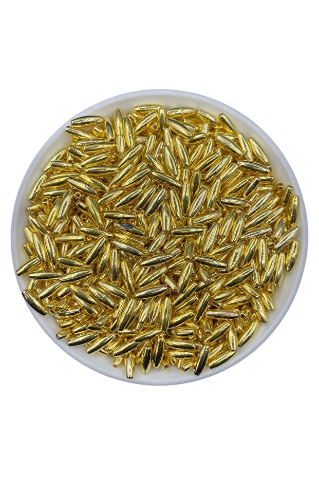 25Gr 5X12Mm Barley Model Gold / Gold Yellow Metallized Plastic Beads, Jewelry Hobby Beads (~200 Pieces)