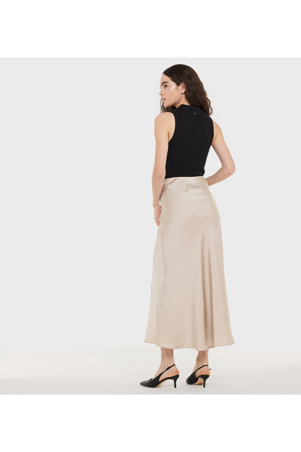 SOLID MIDI SATIN SKIRT - 3