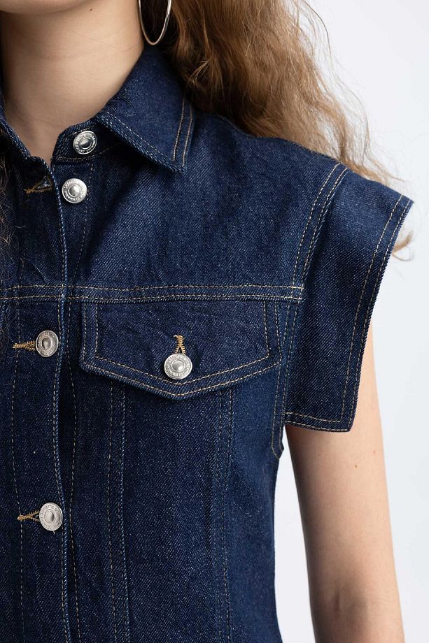 Kısa Kollu Mini Jean Elbise C5643ax24sp - 5