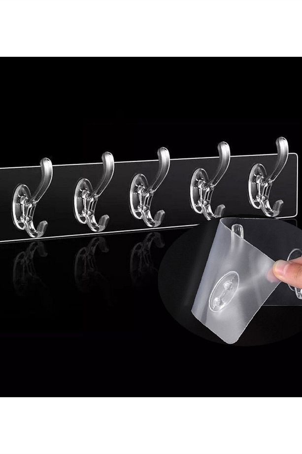 5'li Kendinden Yapışkanlı Güçlü Şeffaf Askılık-Kapı Arkası Mutfak Duvar Banyo Askı 1 Adet - 1