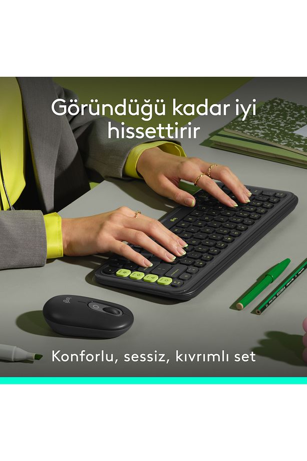POP ICON Kablosuz Bluetooth Sessiz Türkçe Q Klavye ve Mouse Seti - Siyah 920-013075 - 4