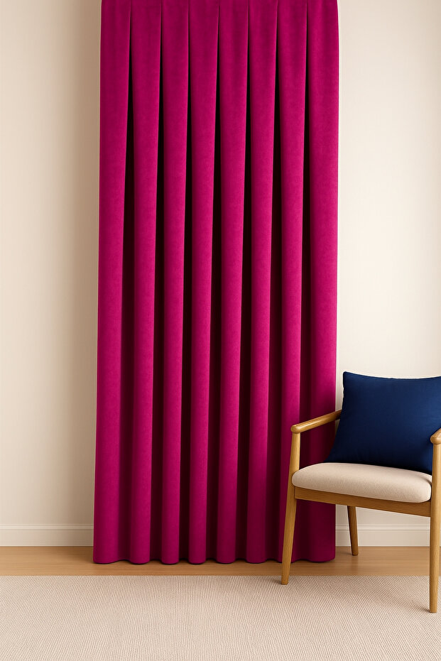 Barcelona Velvet Textured Background Curtain Fuchsia (Non-Pleated)