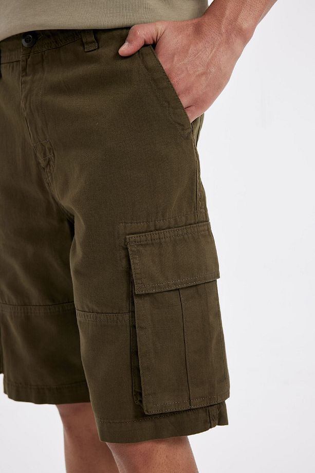 %100 Pamuk Relax Fit Düz Paça Gabardin Kargo Bermuda Şort C5382ax24sm - 5