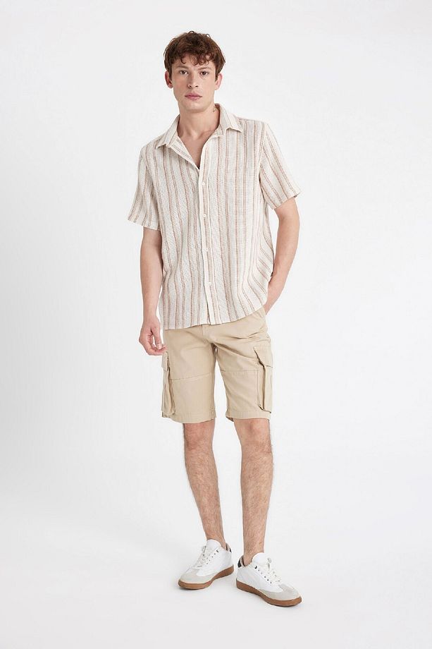 Relax Fit Düz Paça Gabardin Kargo Bermuda Şort C5382ax24sm - 3