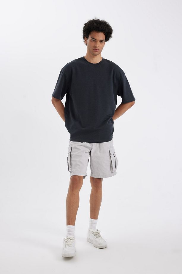 Relax Fit Düz Paça Gabardin Kargo Bermuda Şort C5400ax24sm - 2
