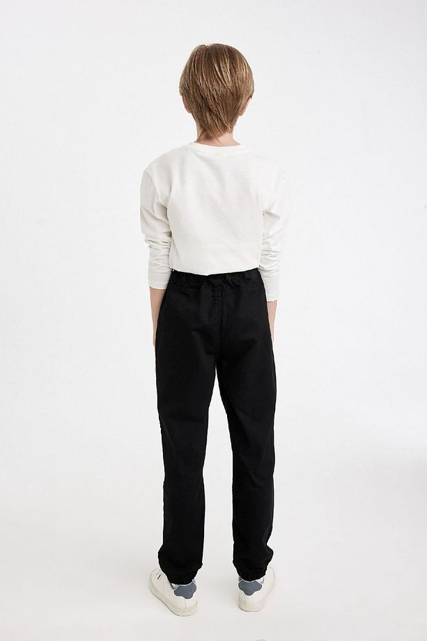 Erkek Çocuk Beli Bağcıklı Lastikli Paça Cepli Basic Düz Siyah Jogger Gabardin Pantolon A9395a824wn - 4