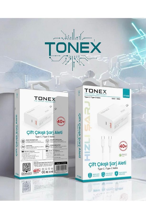 40W USB-A + Type-C 2x Çıkışlı Type-C to Type-C Kablolu Şarj Aleti - 1