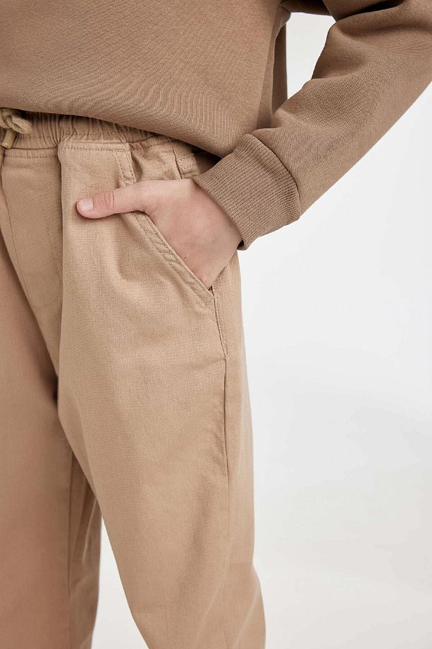 Erkek Çocuk Beli Bağcıklı Lastikli Paça Cepli Basic Düz Jogger Gabardin Pantolon A9395a824wn - 5