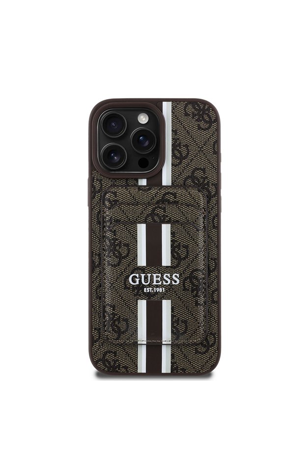 iPhone 15 Pro Max Compatible Case Guess Licensed Magsafe Enabled 4g Pattern Striped Card Holder Cover