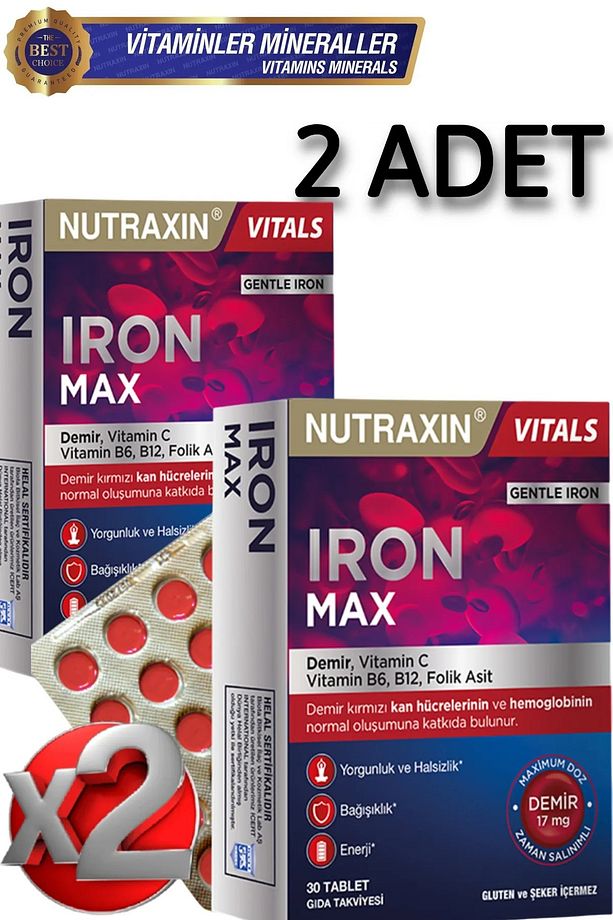 2 Adet Iron Max - (Demir, Vitamin C, B6, Folik Asit, B12) 30 Adet Tablet - 1