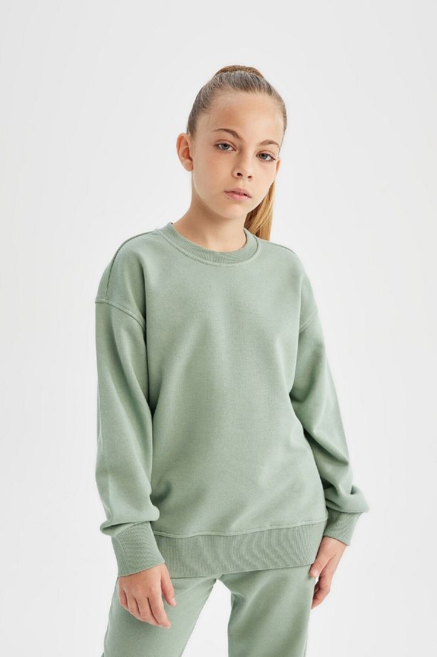 Kız Çocuk Relax Fit Bisiklet Yaka Pamuklu Basic Düz Okul Sweatshirt A2797a824au - 3
