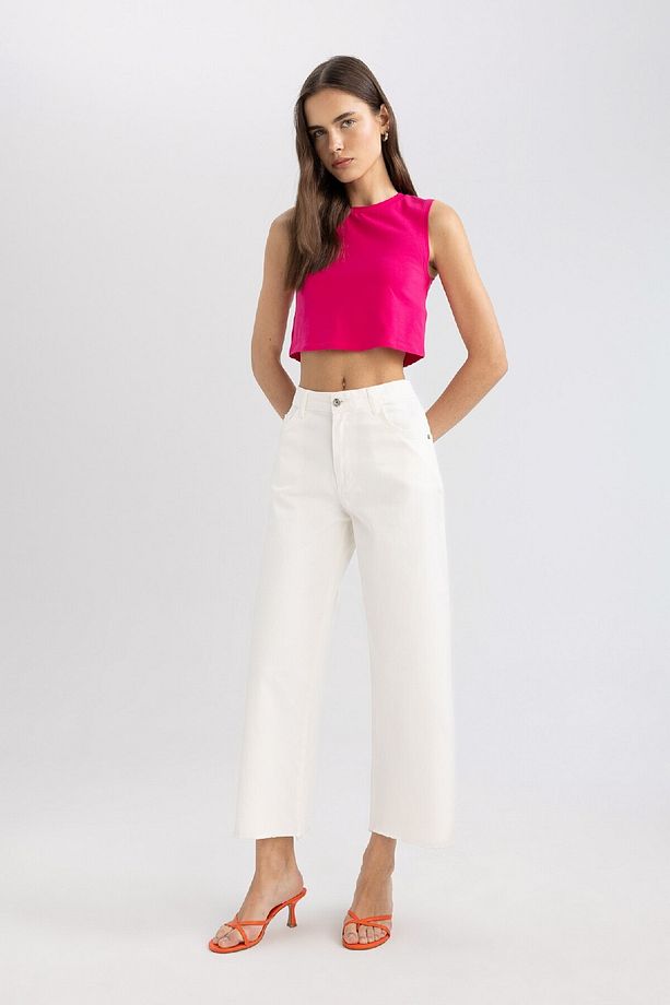 Culotte Gabardin Kumaş Pantolon Yüksek Bel Basic Düz Cepli Geniş Bol Paça C7535ax24sm - 3