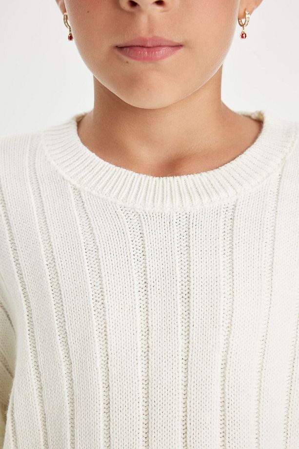 Kız Çocuk Oversize Geniş Kalıp Bisiklet Yaka Basic Düz Triko Kazak C6945a824au - 5