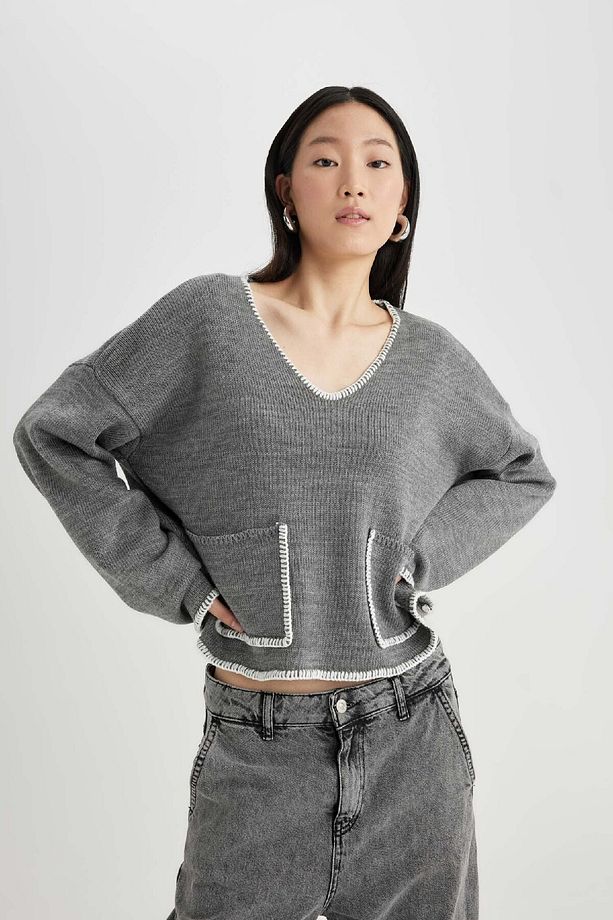 Regular Fit V Yaka Triko Kazak D0050ax24sp - 3