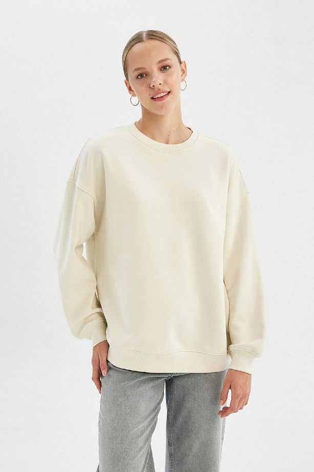 Oversize Geniş Kalıp Bisiklet Yaka Kalın Basic Düz Sweatshirt Y1346az24wn - 4